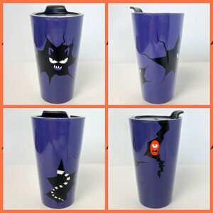 12oz David's Tea Purple Halloween‎ Ceramic Tumbler Travel Mug Cracked Monsters